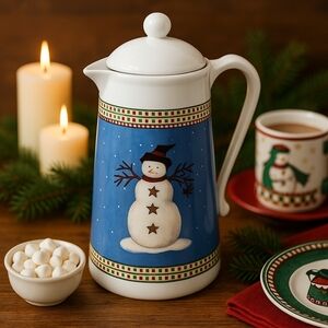 ✨ Debbie Mumm Snowman Insulated Pitcher / Thermal Carafe ✨